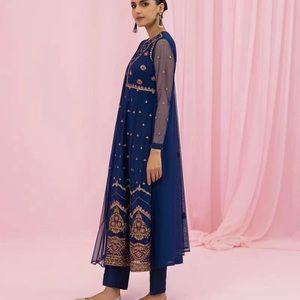 Sapphire 3 pc brand new with tags kurta Pakistani Indian pishwas blue suit small